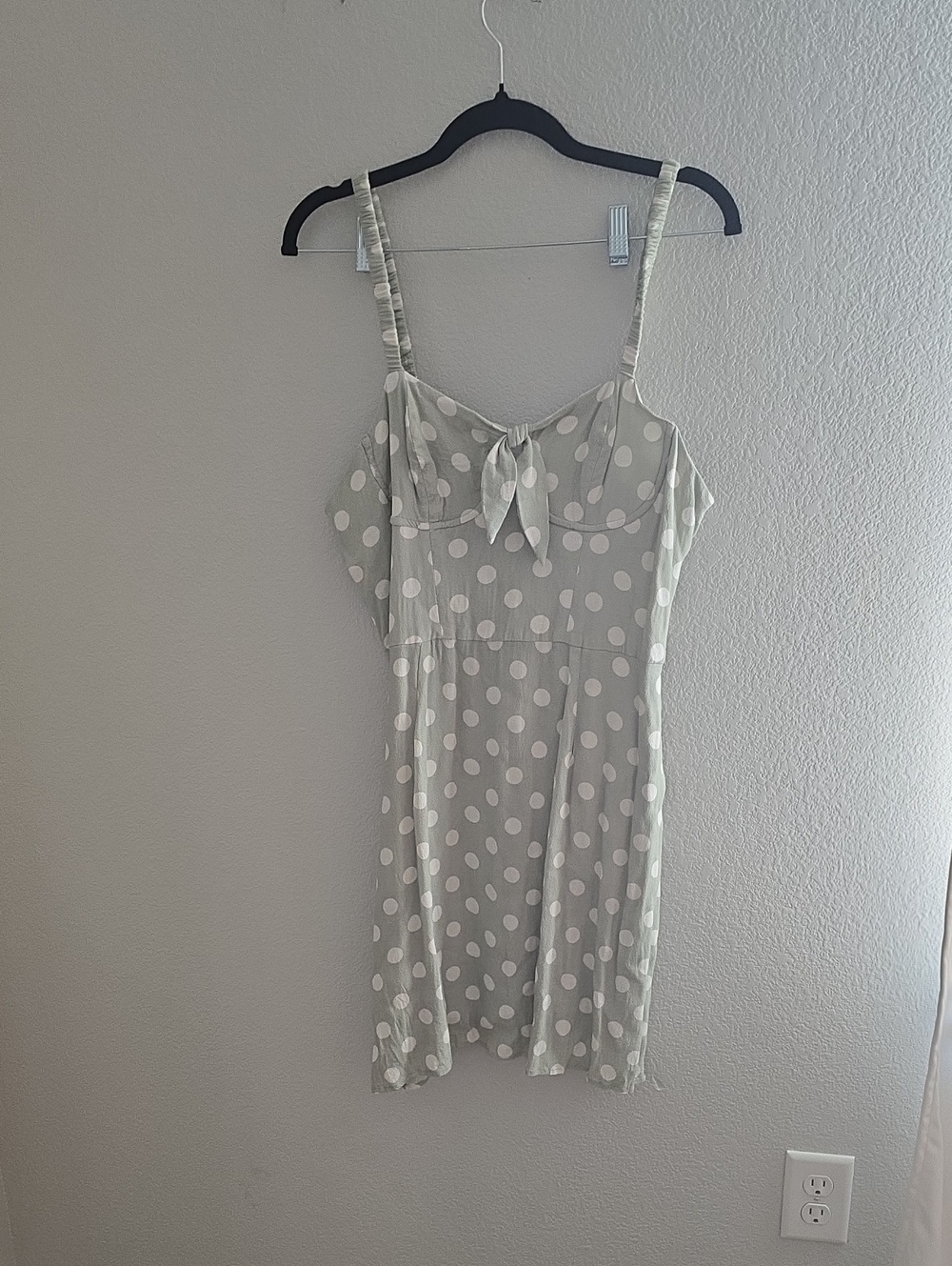 Leith Sage Green Polka Dot Tie-Front Sundress